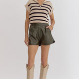 Leather Metalic Olive Shorts