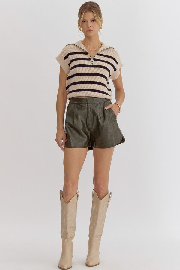 Leather Metalic Olive Shorts