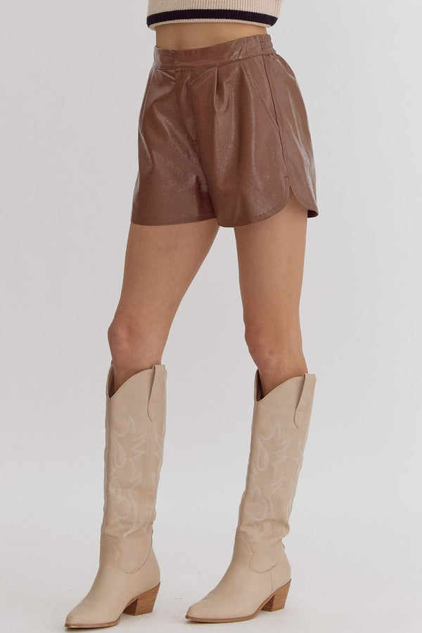 Leather Metalic Brown Shorts