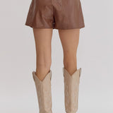 Leather Metalic Brown Shorts