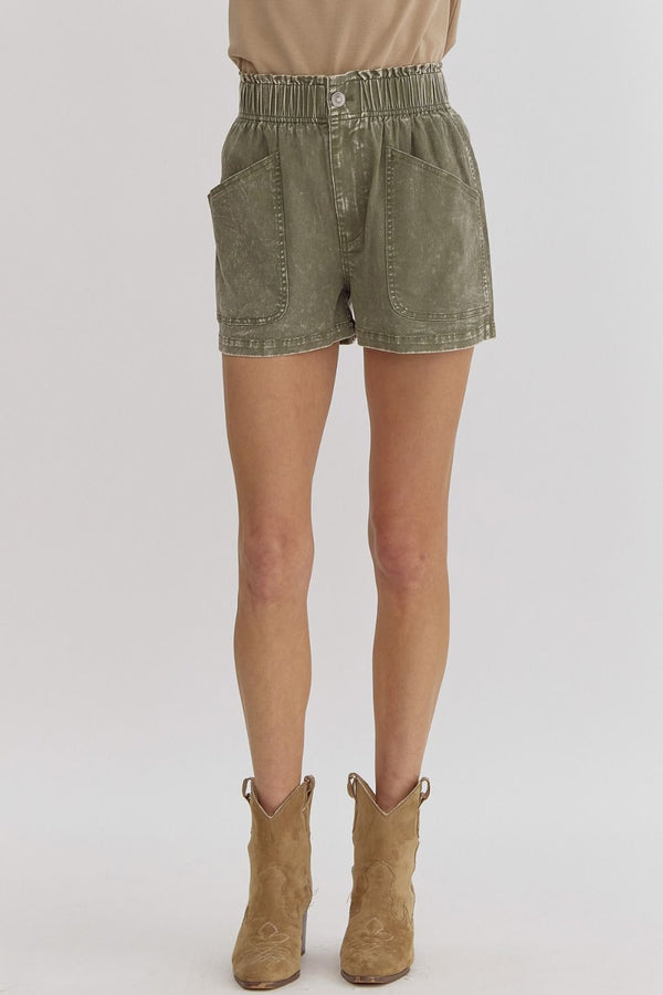 Olive Lightweight Denim Shorts