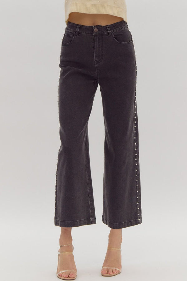 Pearl Detail Jeans - Black