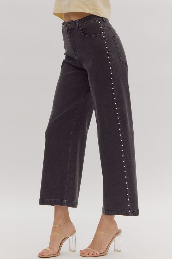 Pearl Detail Jeans - Black