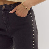 Pearl Detail Jeans - Black