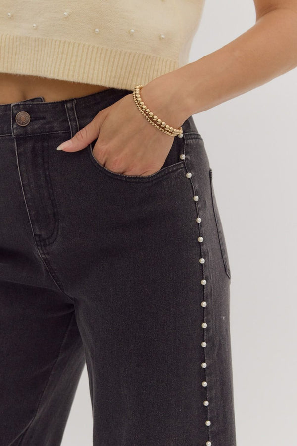 Pearl Detail Jeans - Black