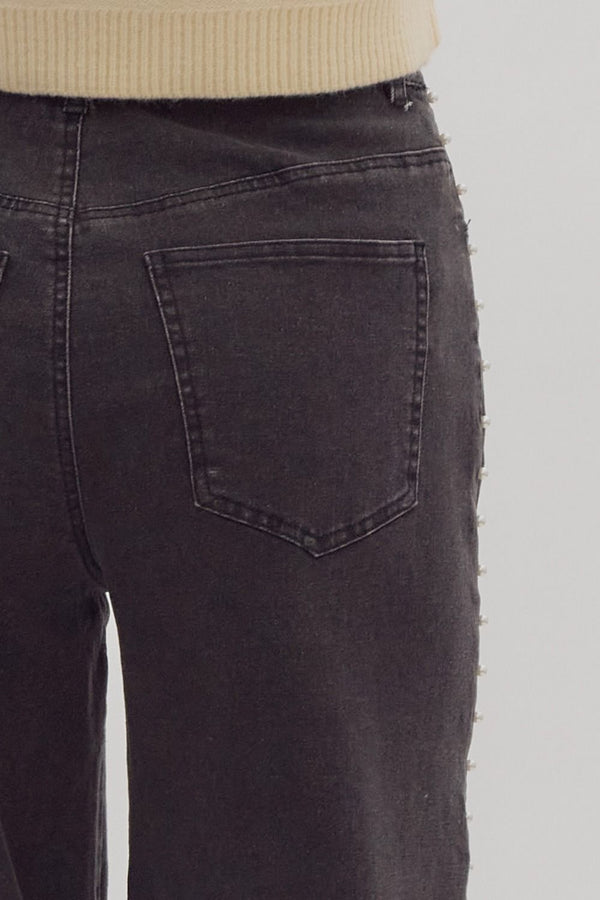 Pearl Detail Jeans - Black