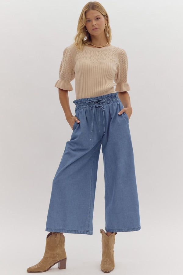 Double Bow Tie Pants - Denim