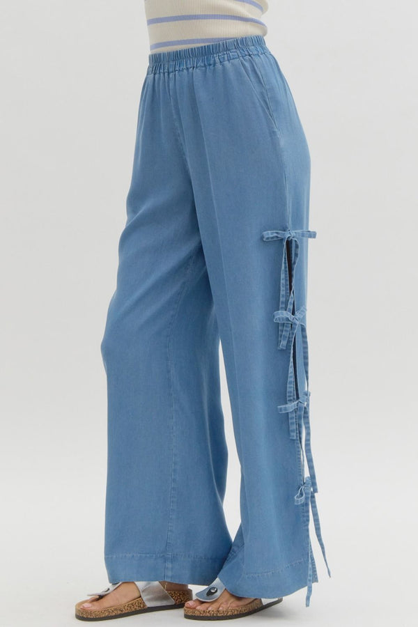 Bring on the Bows Denim Flowy Pants