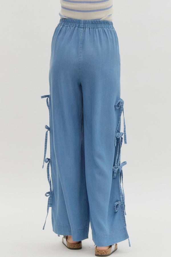 Bring on the Bows Denim Flowy Pants