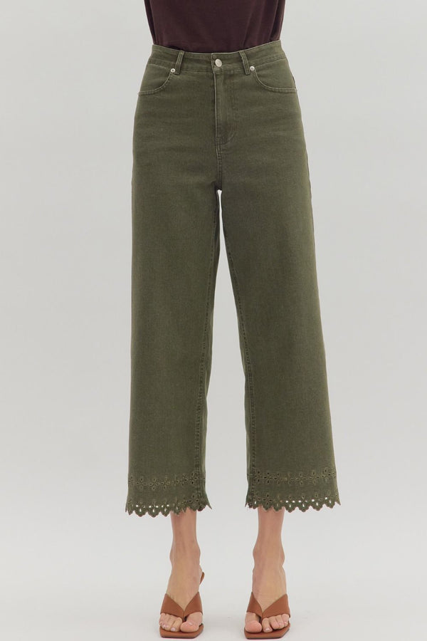 Days With You Embroidery Detail Pants - Olive
