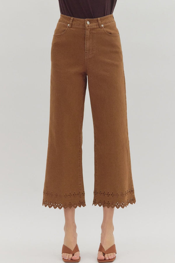 Days With You Embroidery Detail Pants - Brown