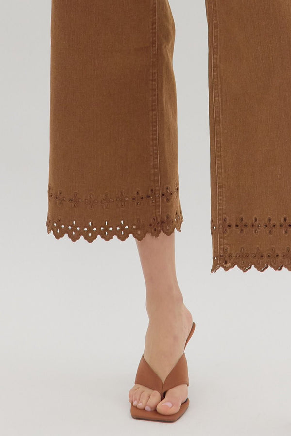 Days With You Embroidery Detail Pants - Brown