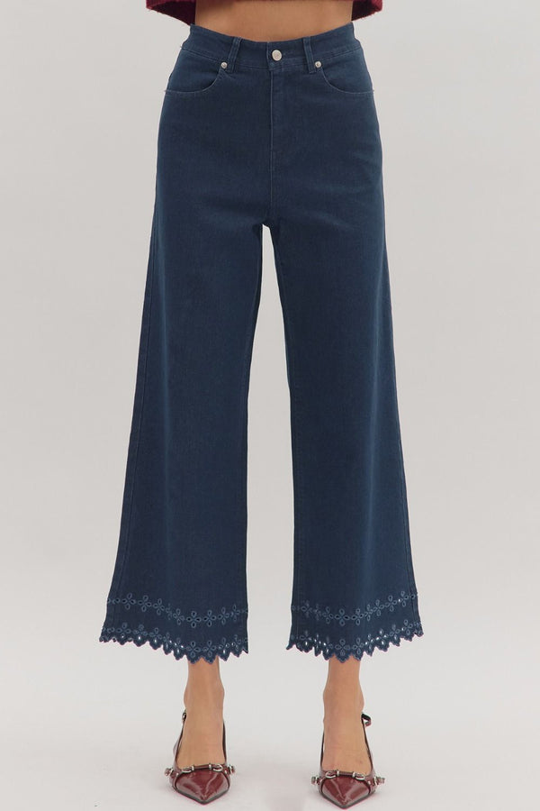 Days With You Embroidery Detail Pants - Dark Denim