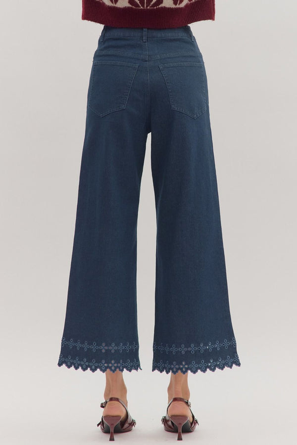Days With You Embroidery Detail Pants - Dark Denim