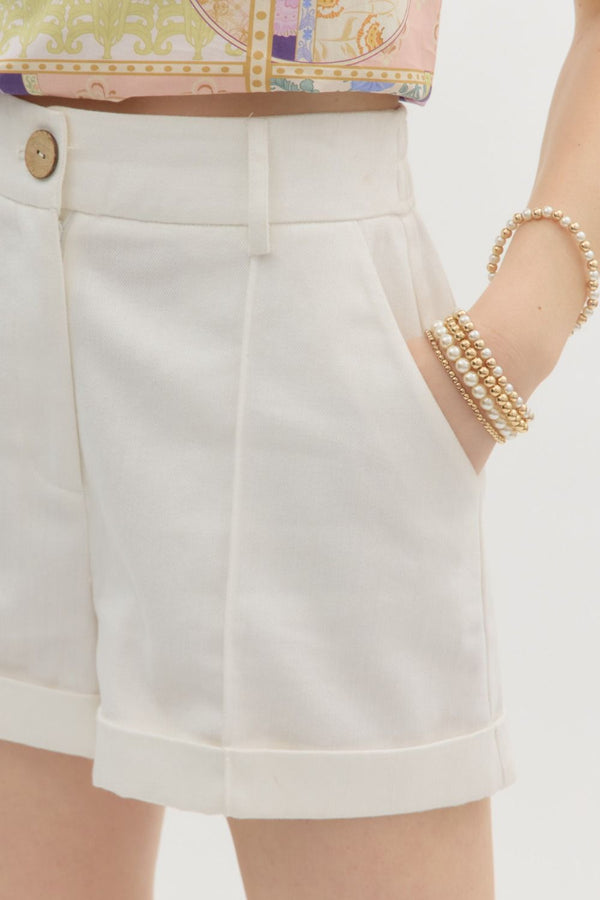 Cuffed White Shorts