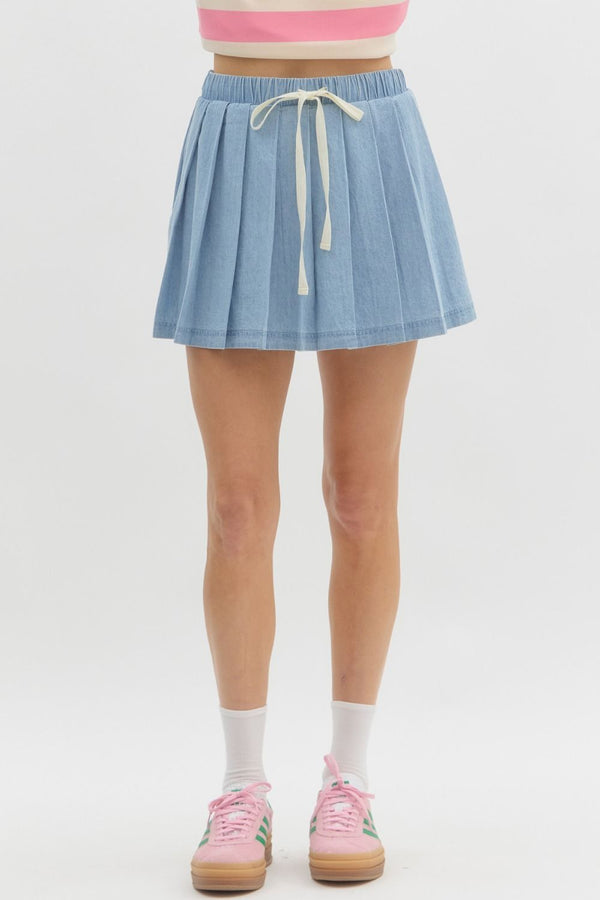 Denim Pleated Skirt