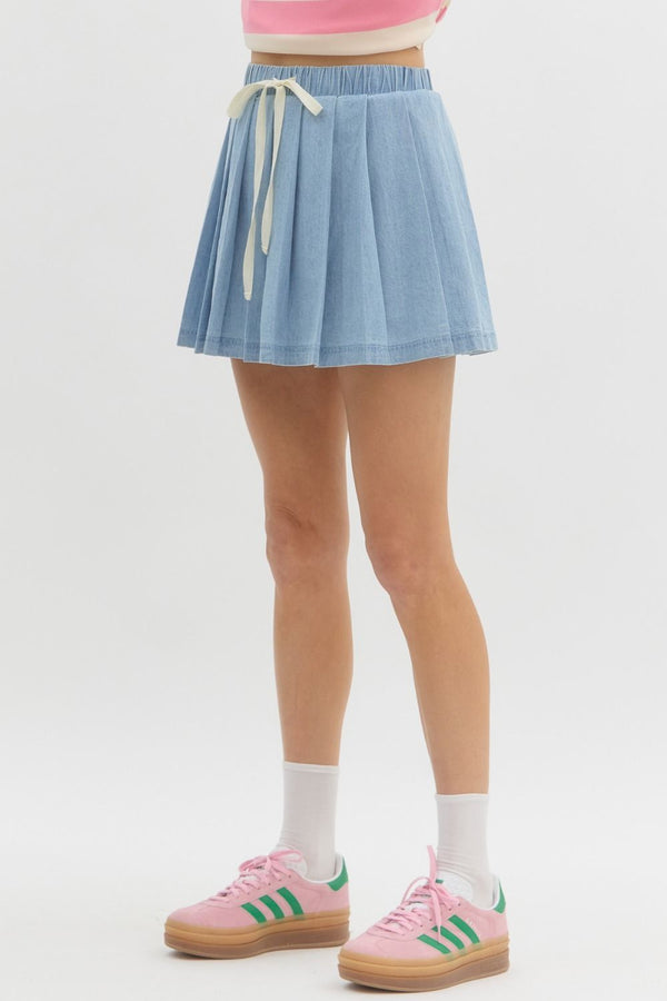 Denim Pleated Skirt