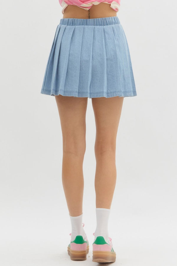 Denim Pleated Skirt