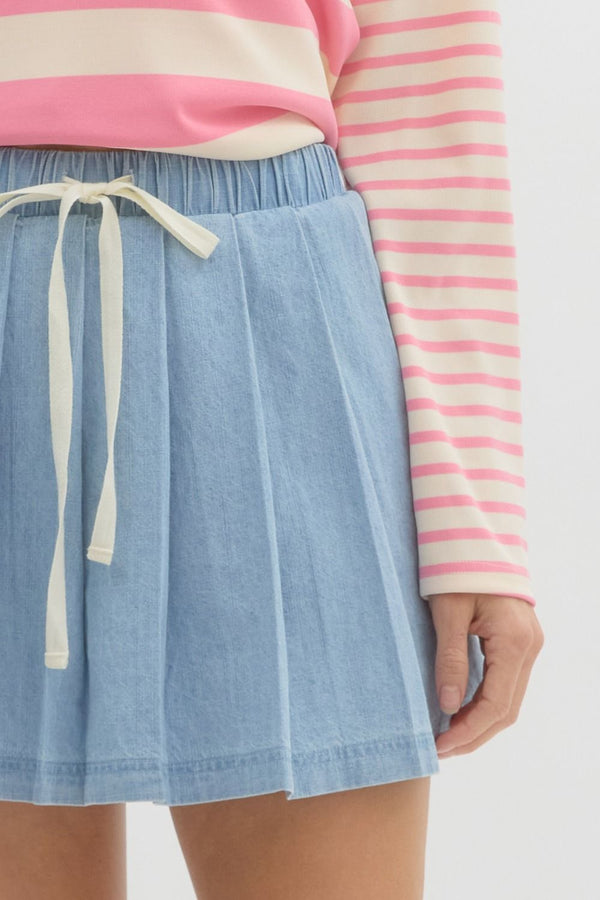 Denim Pleated Skirt