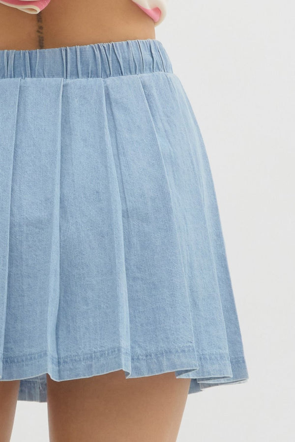 Denim Pleated Skirt