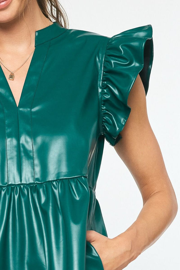 Holiday Party Faux Leather Dress - Green