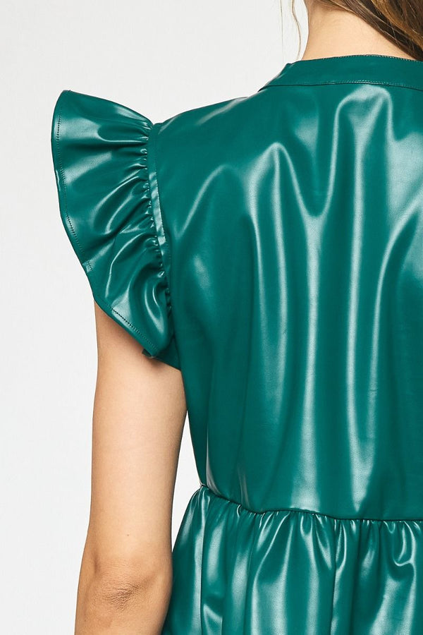 Holiday Party Faux Leather Dress - Green