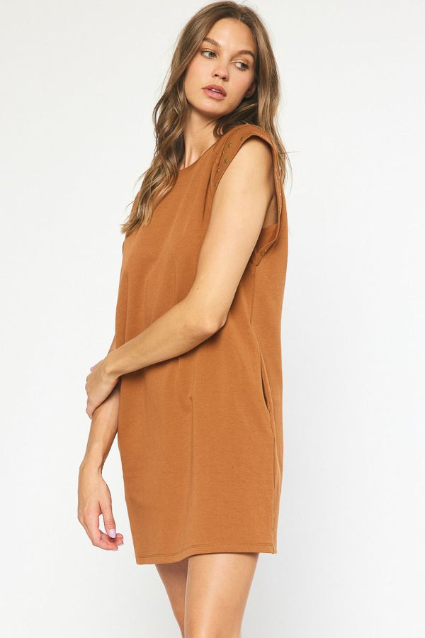 With Some Flair Studded Sleeve Dress - Brown