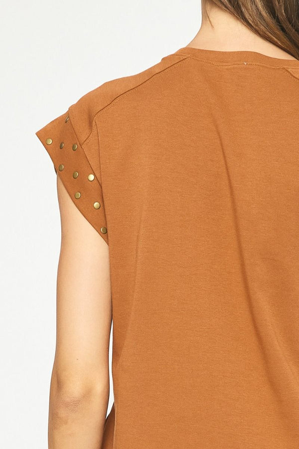 With Some Flair Studded Sleeve Dress - Brown