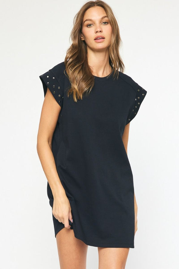 With Some Flair Studded Sleeve Dress - Black
