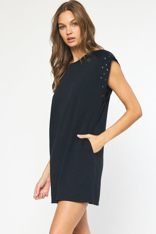 With Some Flair Studded Sleeve Dress - Black