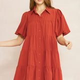 Thought About It Puff Sleeve Ruffle Dress - Rust