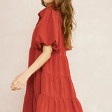Thought About It Puff Sleeve Ruffle Dress - Rust