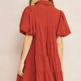 Thought About It Puff Sleeve Ruffle Dress - Rust