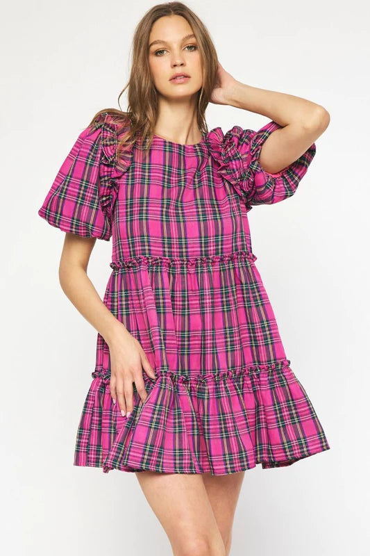 Pink Plaid Christmas Dress