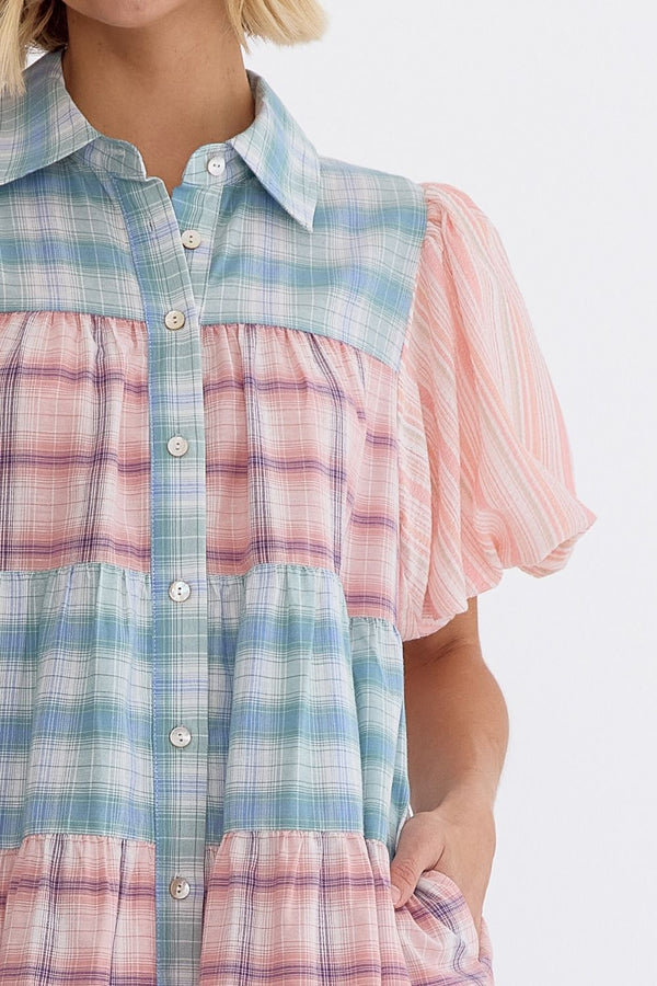 Plaid to Be Here - Pink and Blue Dress