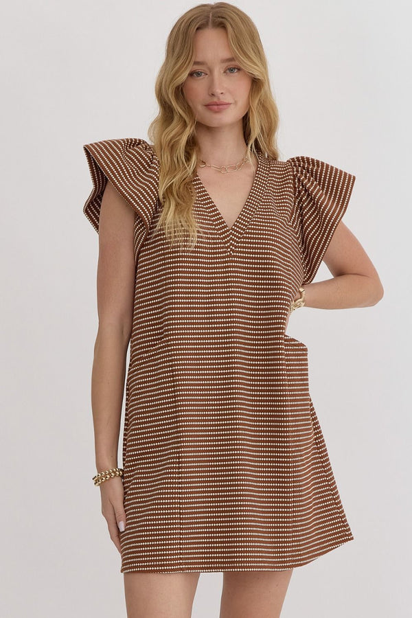 Autumn Mocha Textured Striped Dress