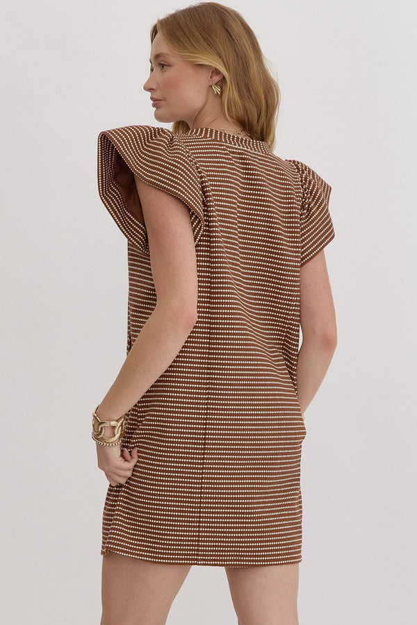 Autumn Mocha Textured Striped Dress