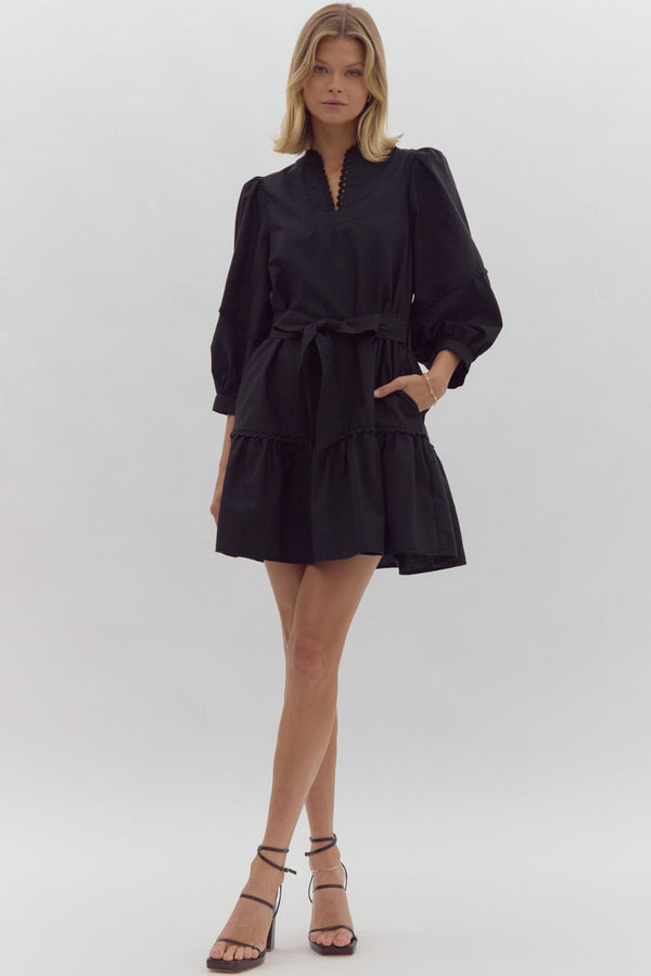 Nice to Meet You V-Neck Dress - Black