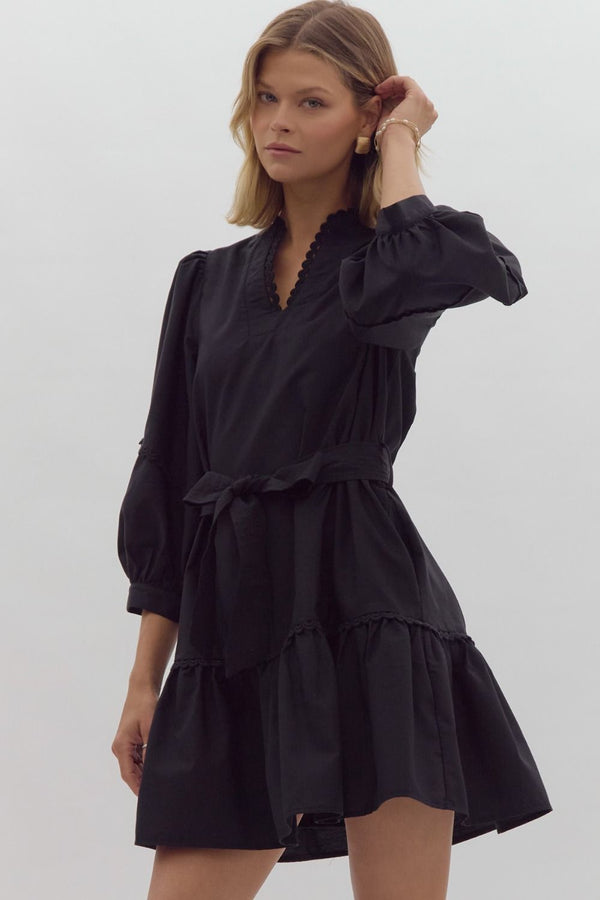 Nice to Meet You V-Neck Dress - Black