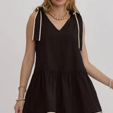 V Neck Black Dress