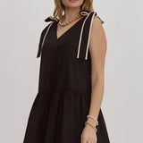 V Neck Black Dress