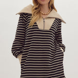 Striped Black and Cream Zip Dress