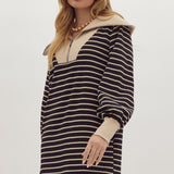 Striped Black and Cream Zip Dress