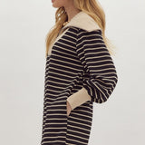 Striped Black and Cream Zip Dress