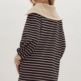 Striped Black and Cream Zip Dress