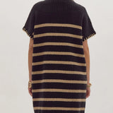 Coffee Shop Stroll Tan Black Sweater Dress