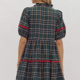 Plaid Scallop Detail Dress - Green