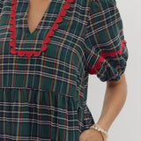 Plaid Scallop Detail Dress - Green
