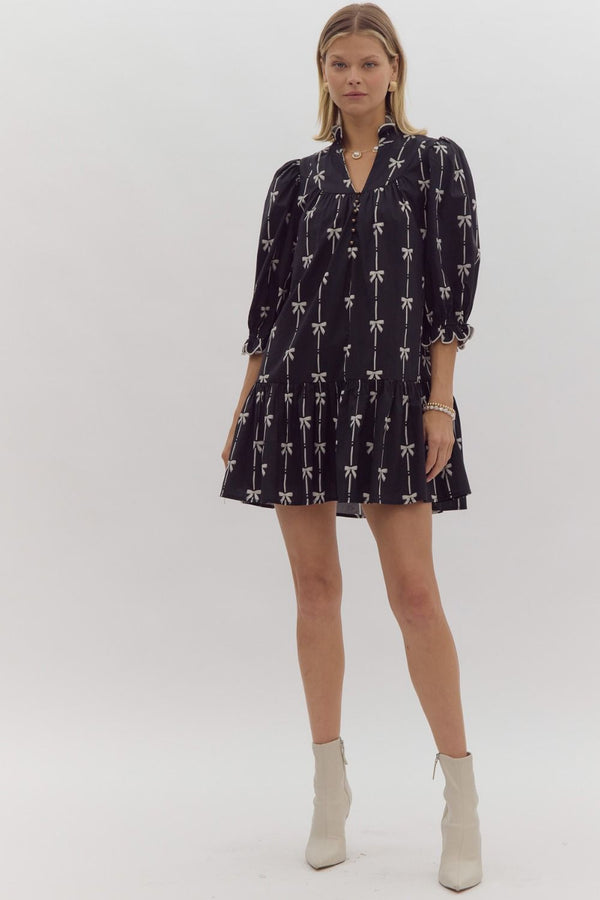 Bow Pattern Dress - Black