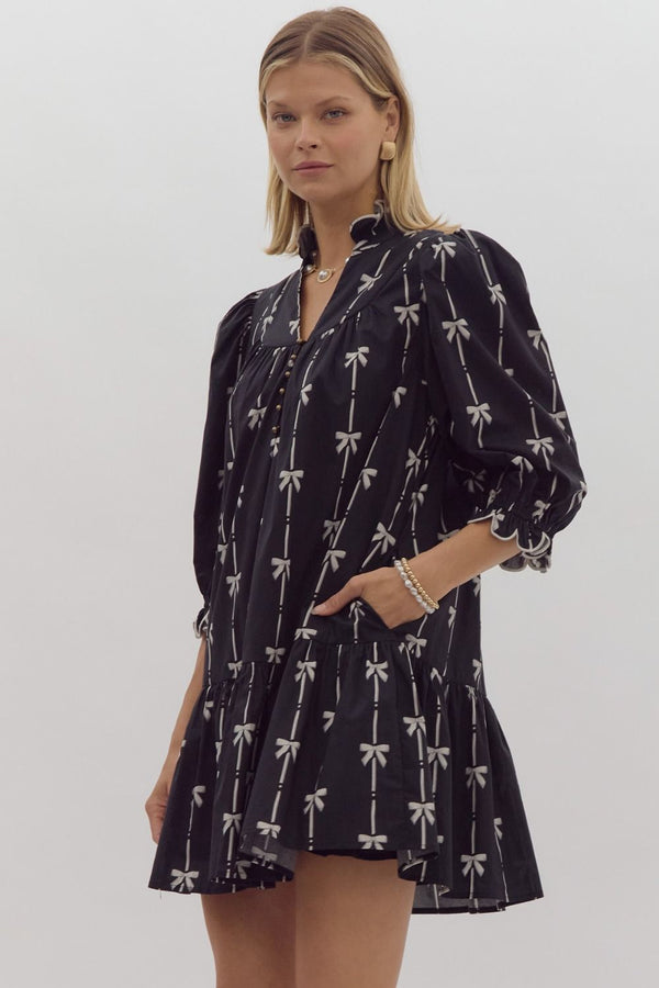 Bow Pattern Dress - Black